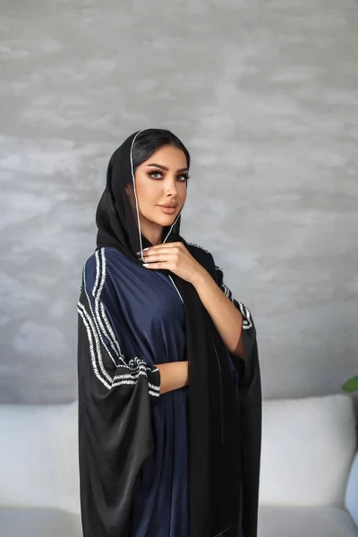 Navy and black silk abaya IB192